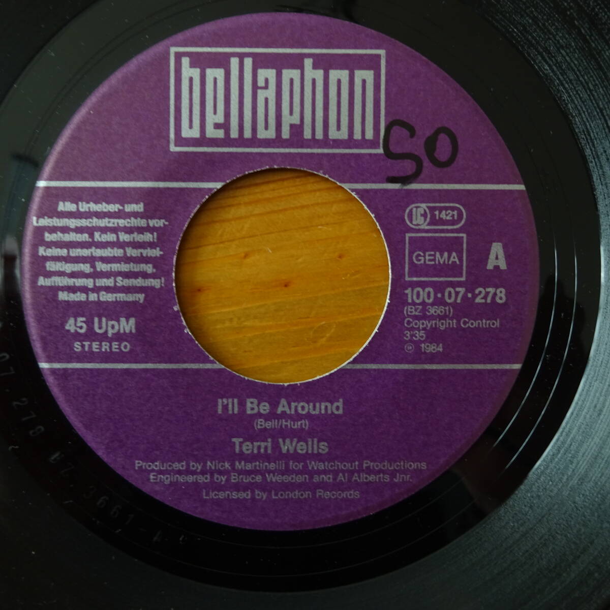 Terri Wells - I'll Be Around* ドイツ盤 7inch Nick Martinelli プロデュース　Spineers カバー_画像3