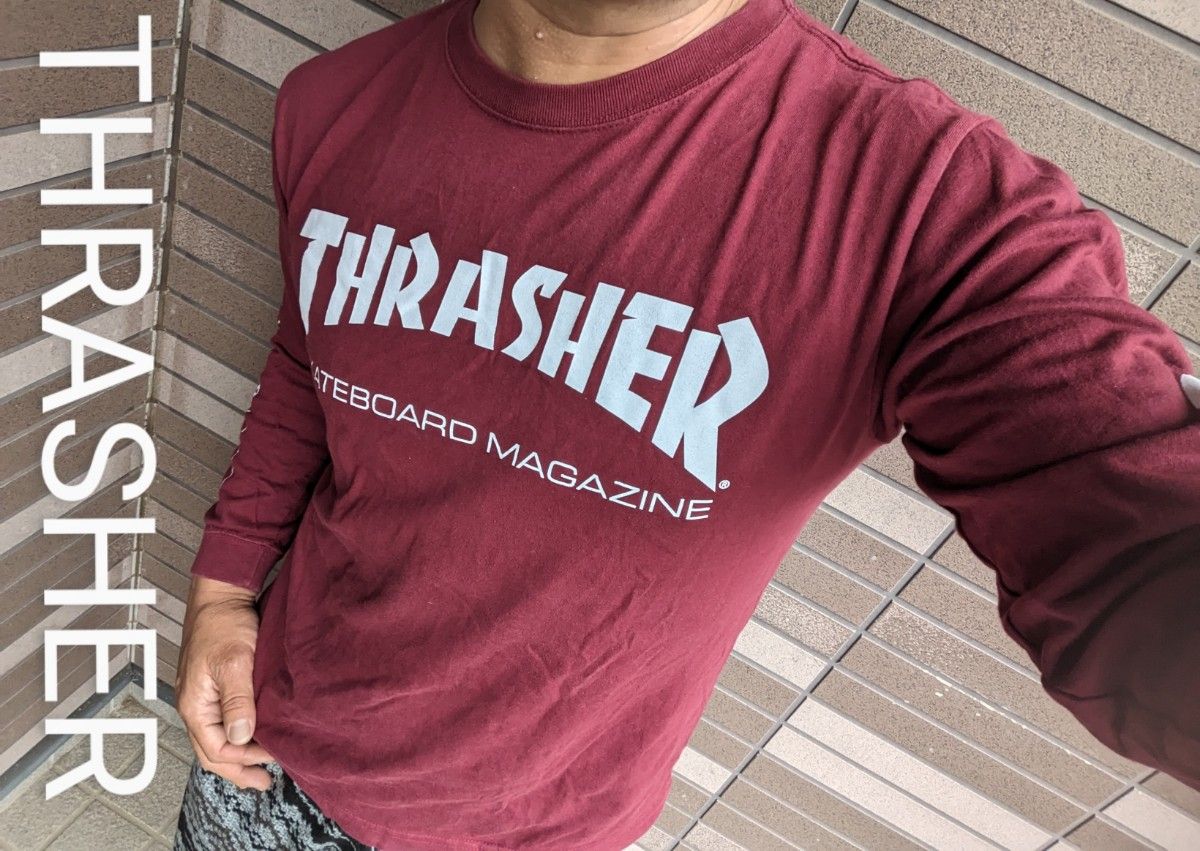 THRASHERスラッシャーデカロゴバーガンディワインカラーロングtシャツ