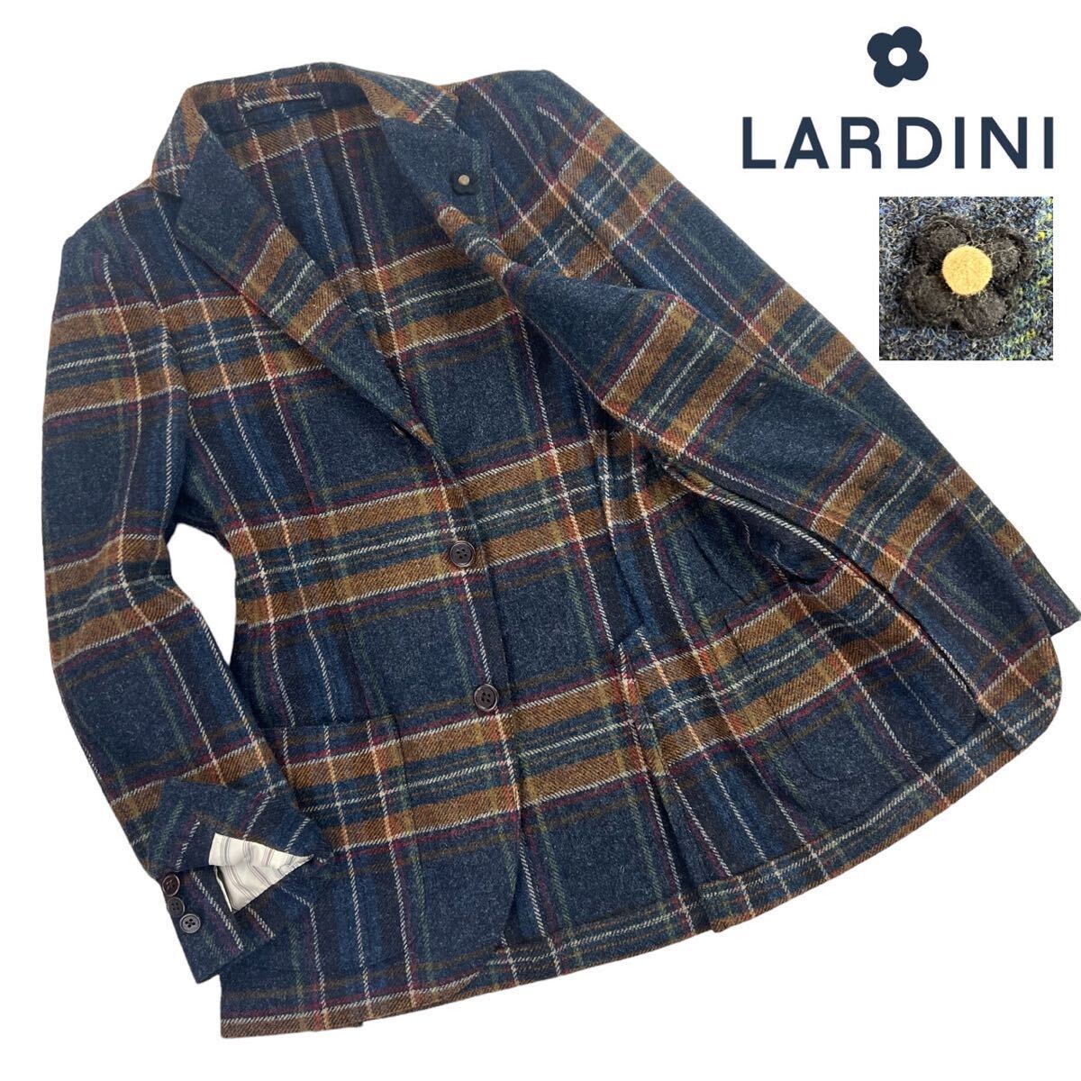 定価約13万 極美品 LARDINI ラルディーニ 3B段返 ツイード生地 テーラードジャケット サイズ42/XS-S相当 ネイビー ブラウン 秋冬 A2445_画像1