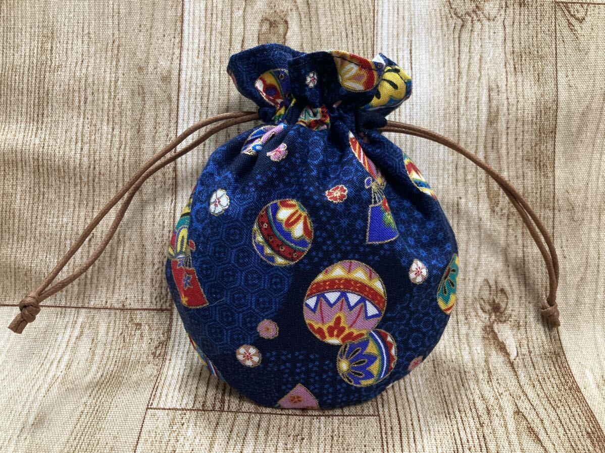 巾着袋 巾着　和柄　手毬　扇子　丸底　ハンドメイド ミニ巾着 drawstring bag handcrafted ラメ加工_画像1