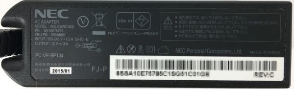 NEC純正 12V 3A ×1個 36W 四角コネクター ADLX36NCN2D ADLX36NDN2D 中古 電源ケーブル付 LAVIE HZ300/D VersaPro タイプVS VK80A/S-K適合_画像2