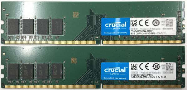 【8GB×2枚組】Crucial DDR4-2400 1R×8 UDIMM PC4-19200 DDR4-2666 288pin 中古メモリー デスクトップ用 即決 動作保証【送料無料】の画像2