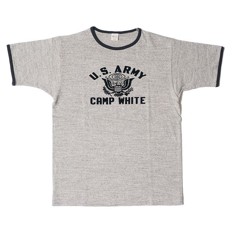 WAREHOUSE 杢グレー×スミクロ サイズS Lot.4059 リンガーTシャツ CAMP WHITE ウエアハウス