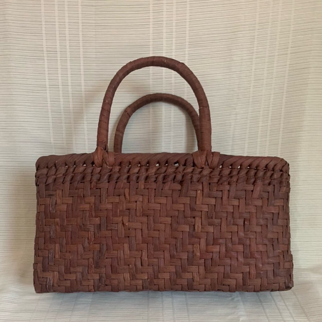 長野産 未使用品 一番皮 職人手編み 網代編み 山葡萄籠バッグ の画像5