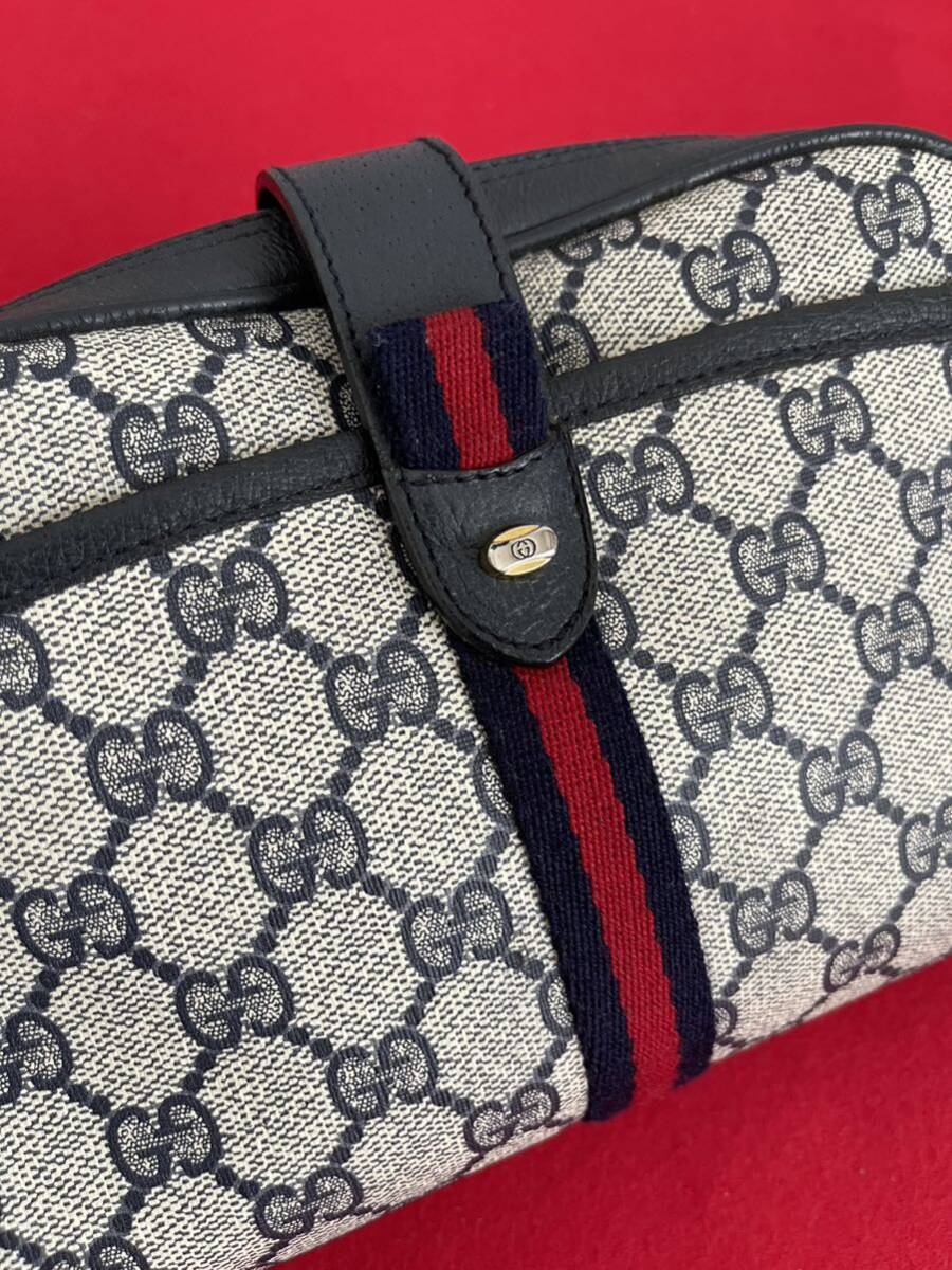 GUCCI オールドグッチ ヴィンテージ シェリーライン ショルダーバッグ ネイビー　インターロッキング_画像2