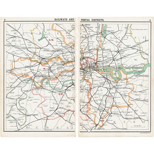 ロンドン 鉄道＆郵便アンティークマップ　地図015_画像1