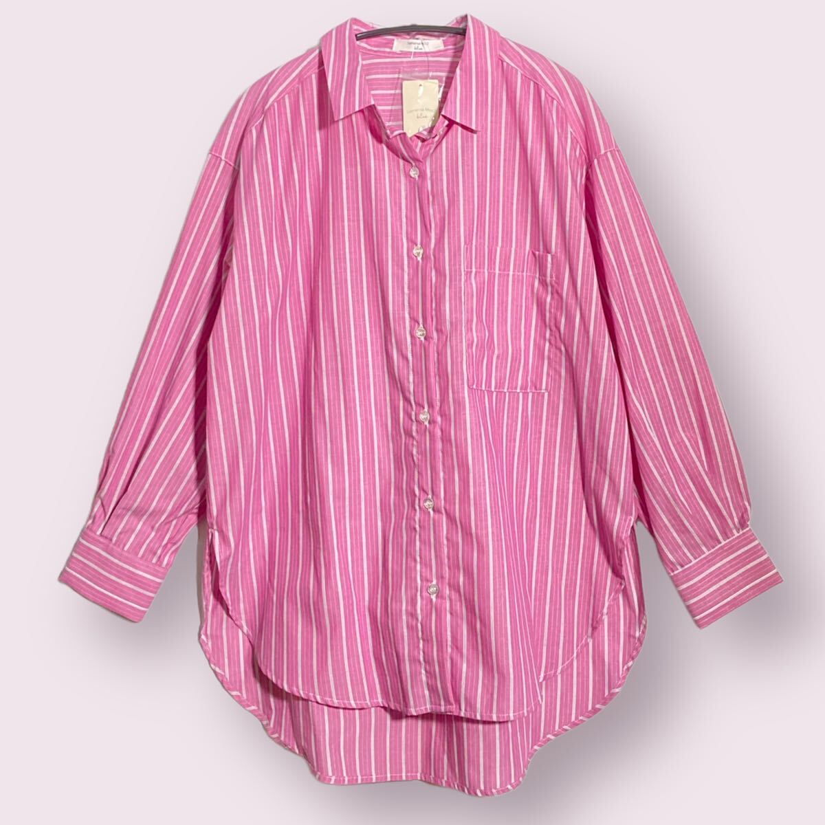 サマンサモスモスブルー　新品未使用　ストライプ　長袖　ビッグシャツ　ピンク_画像2