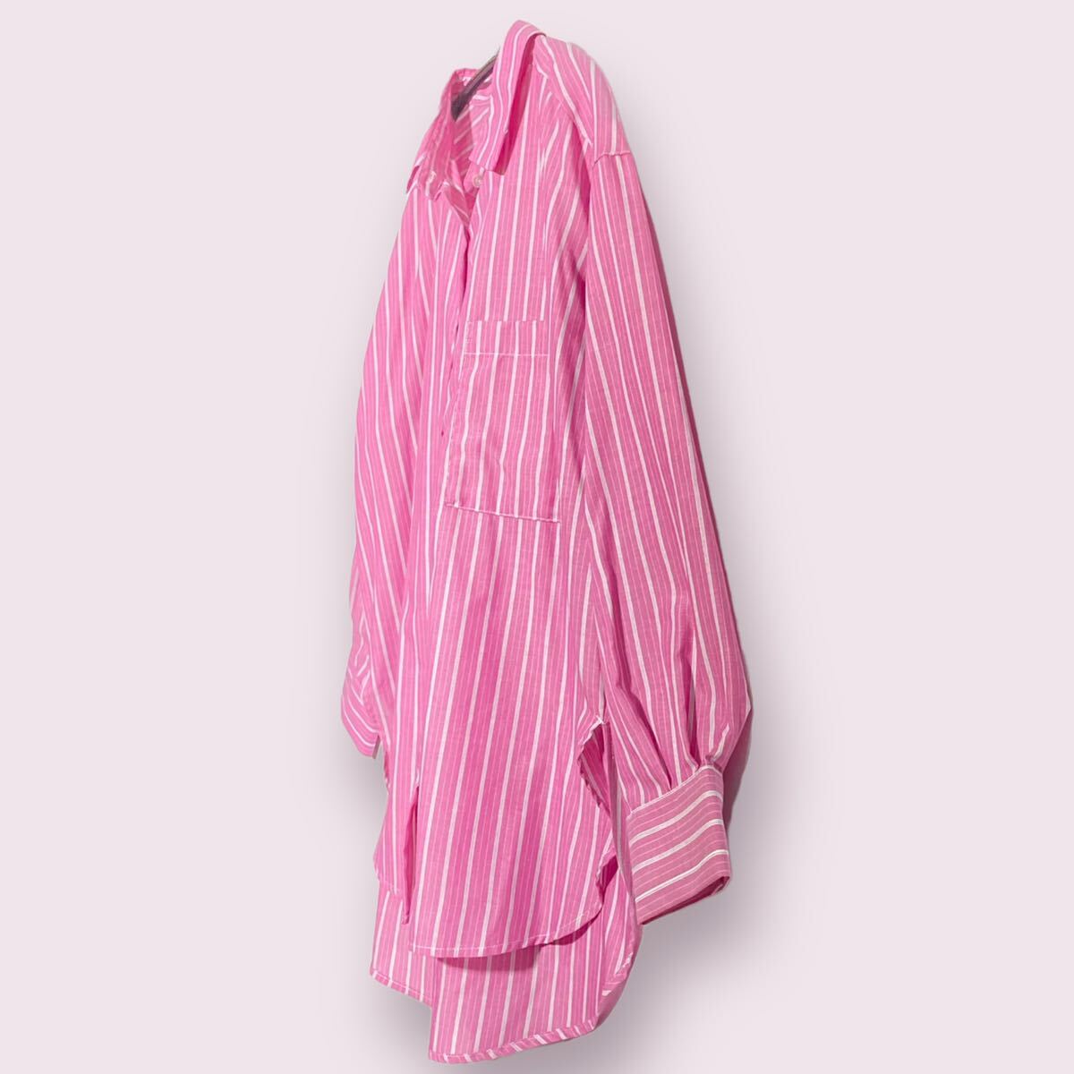 サマンサモスモスブルー　新品未使用　ストライプ　長袖　ビッグシャツ　ピンク_画像3