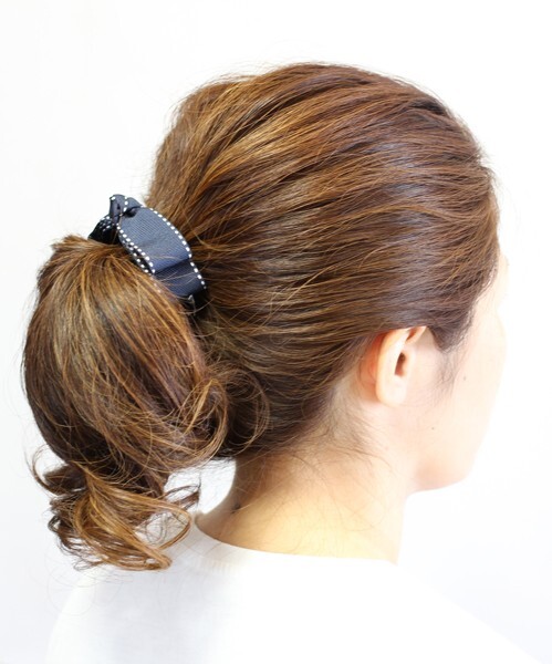 【ゆうパケット送料250円】ヘアクリップ/円形 くし付き ステッチ グログランリボン バナナクリップ k71☆紺_画像2