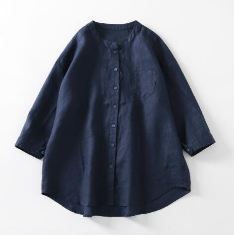  new arrival ~ lady's blouse linen adult easy large size cotton flax shirt 7 minute sleeve shirt blouse flax . tops ~ navy 