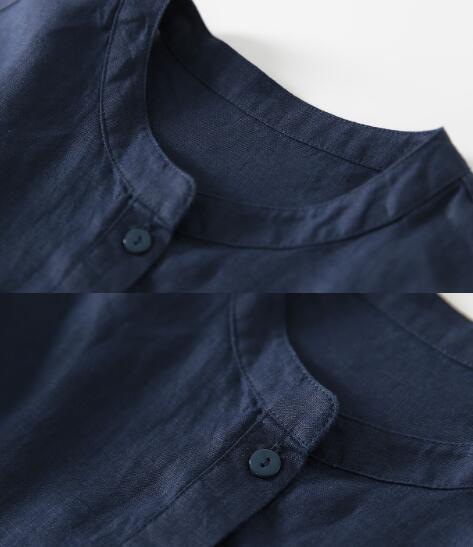  new arrival ~ lady's blouse linen adult easy large size cotton flax shirt 7 minute sleeve shirt blouse flax . tops ~ navy 