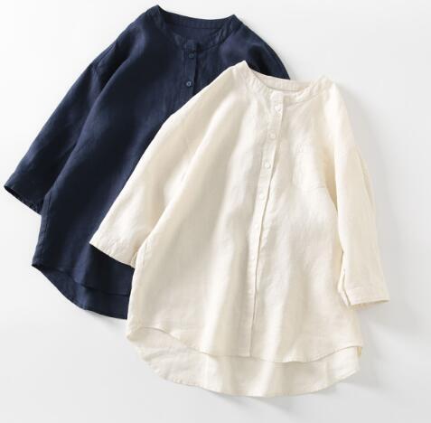  new arrival ~ lady's blouse linen adult easy large size cotton flax shirt 7 minute sleeve shirt blouse flax . tops ~ navy 