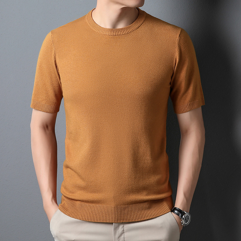 新作 お色選択可 サマーセーター ニットTシャツ 半袖ニット メンズ サマーニット トップス カットソー カジュアル シアン_画像6