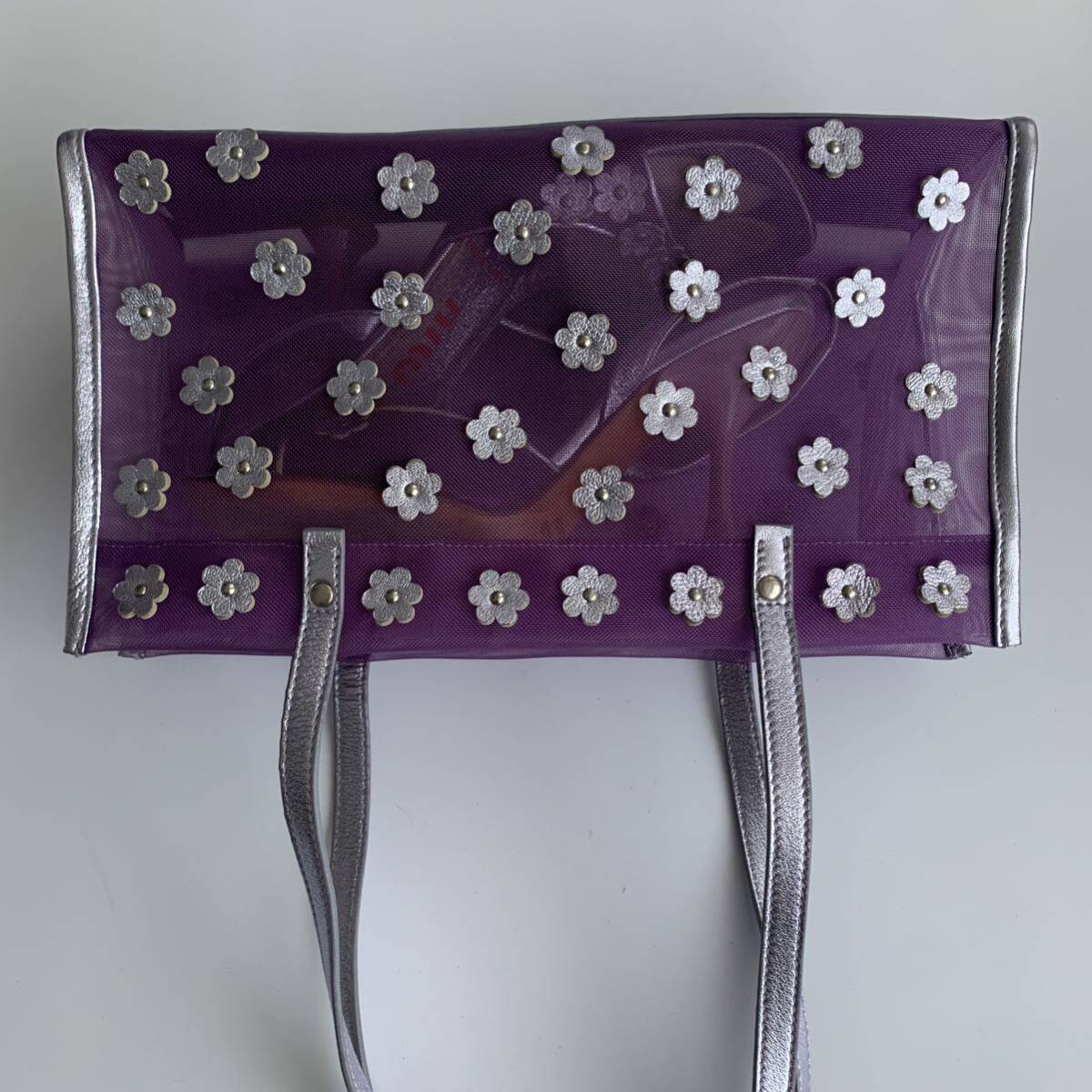 miumiu 1999 archive metallic lilac floral mesh（tote bag+pumps）2点セット_画像4