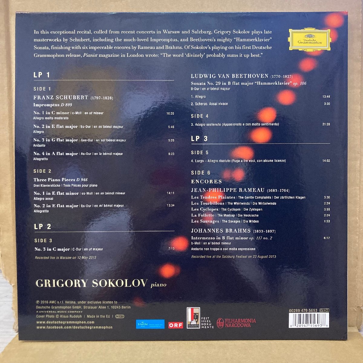 ★GRIGORY SOKOLOV グリゴリー・ソコロフ / SCHUBERT/BEETHOVEN / 4795693 / 重量盤 ★送料着払い★URT_画像2