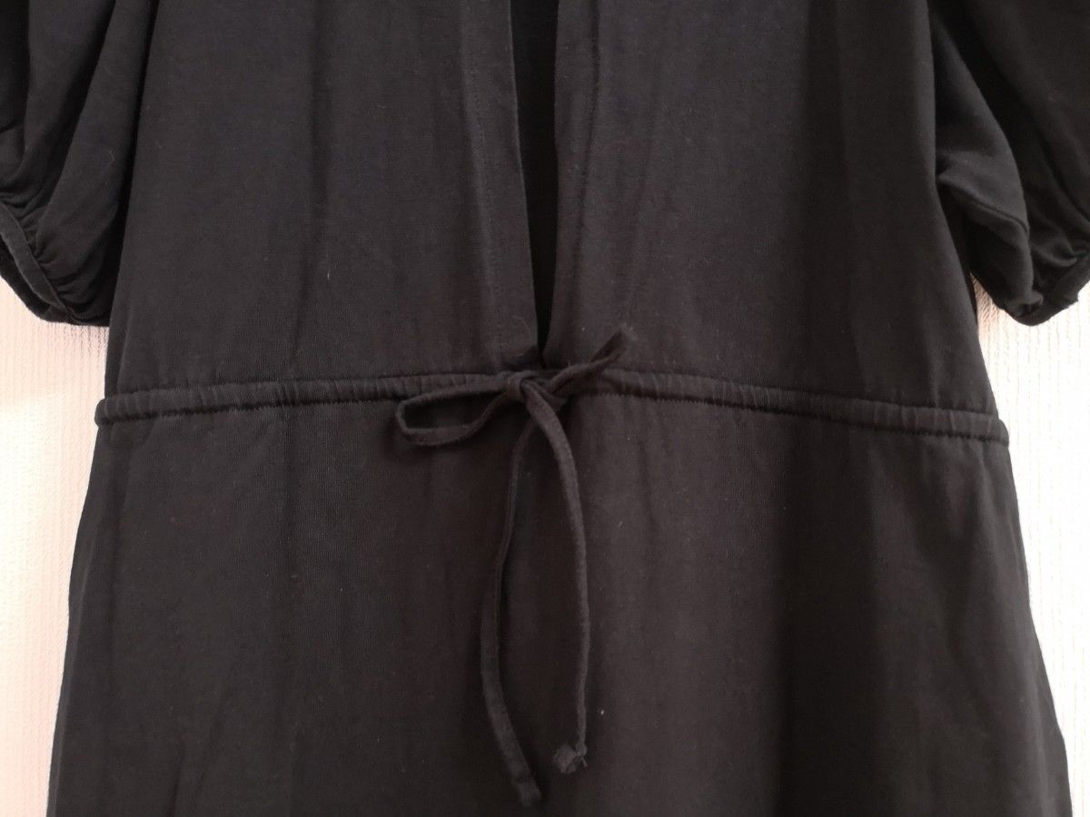 GUジーユー バックデザインロングワンピース　ボリューム袖　ブラック黒　Mサイズ