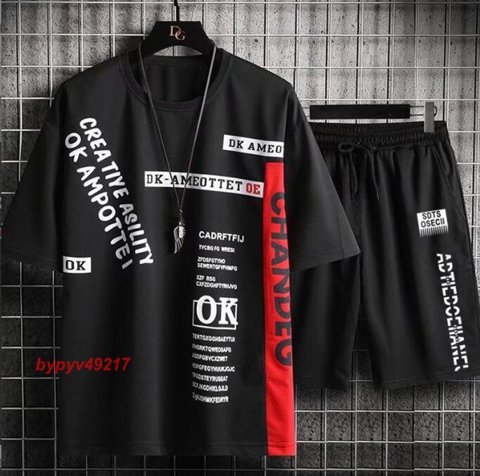 上下セットアップ メンズ ジャージ スウェット 半袖 Tシャツ ハーフパンツ スポーツウェア ルームウェア 吸水速乾 夏 大きいサイズ/Z13_画像1