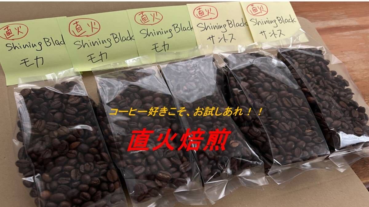 【直火焙煎・コスパ最高豆】Shining Black モカ 300g & サントス 200g -