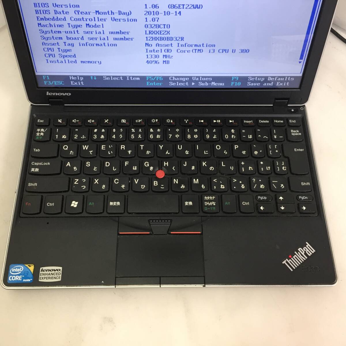 即決★Lenovo ThinkPad Edge 0328CTO ノートPC i3-U380 1.33GHz 4GB【BIOS確認/現状渡し】_画像3