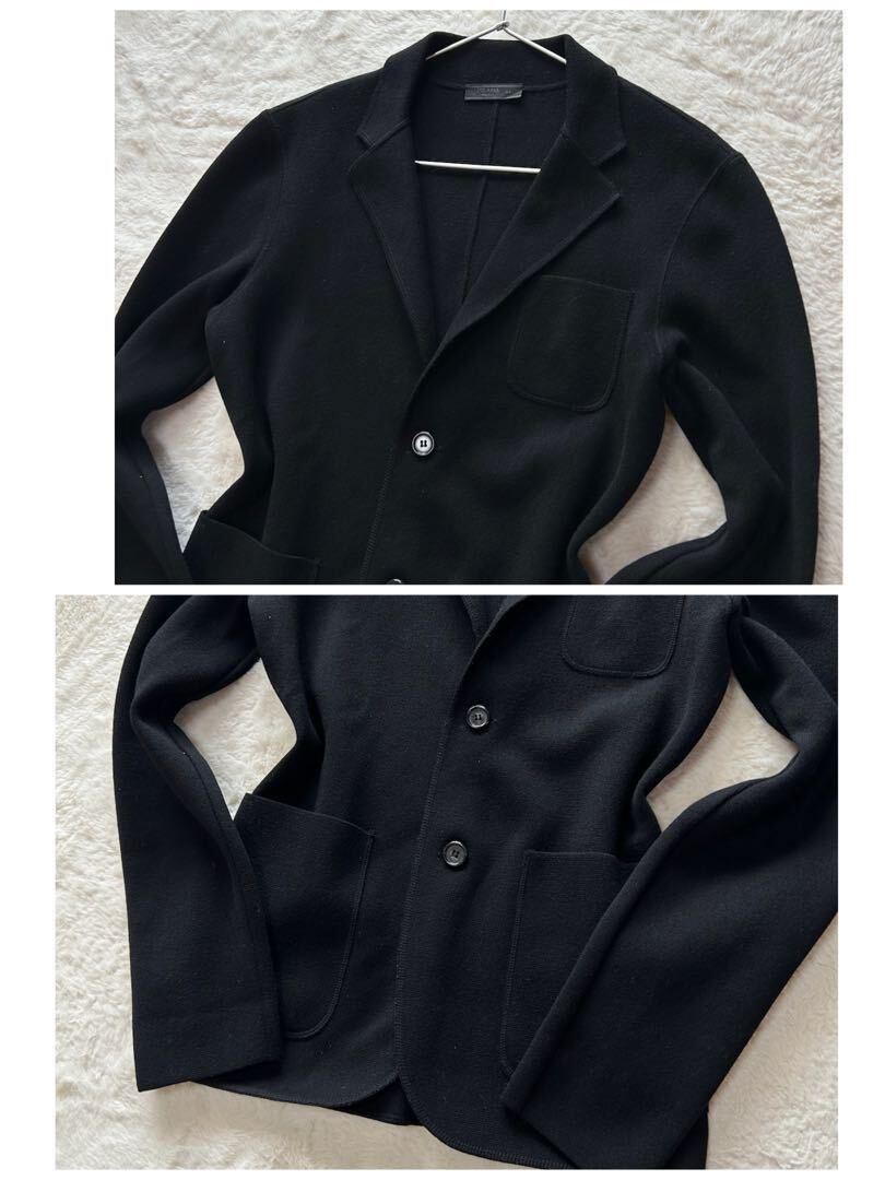 [.. go out feeling of luxury beautiful goods ] Prada knitted tailored jacket 2B wool elbow patch suede jersey - black 44 size 