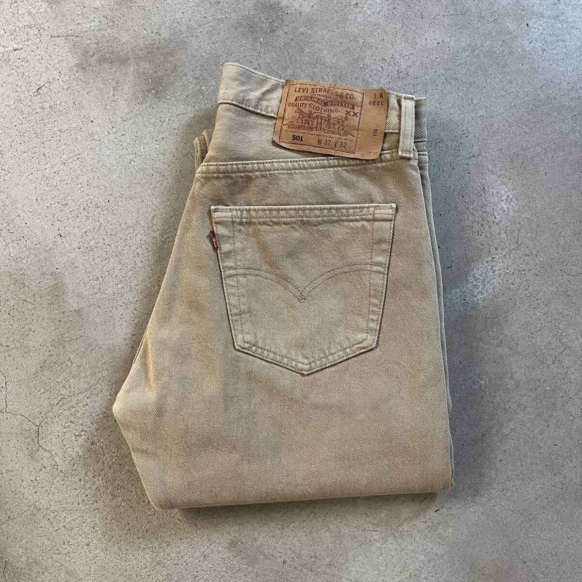 90年代 USA製 リーバイス Levi’s 501 カラーデニム 後染め アメリカ製 カーキ ビンテージ DENIM 99年 90s 31x31 505 ブラック 美品レア_画像1