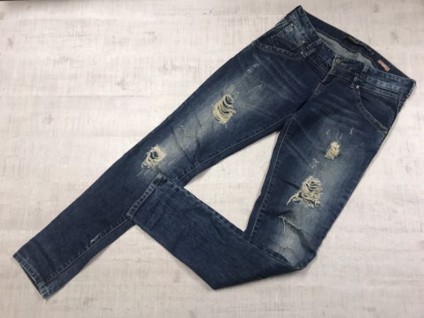 ザラ ZARA TRF サーフ スキニー ダメージ クラッシュ USEDウォッシュ デニム パンツ ジーンズ ボトムス レディース ダメージ加工 38 青_画像1