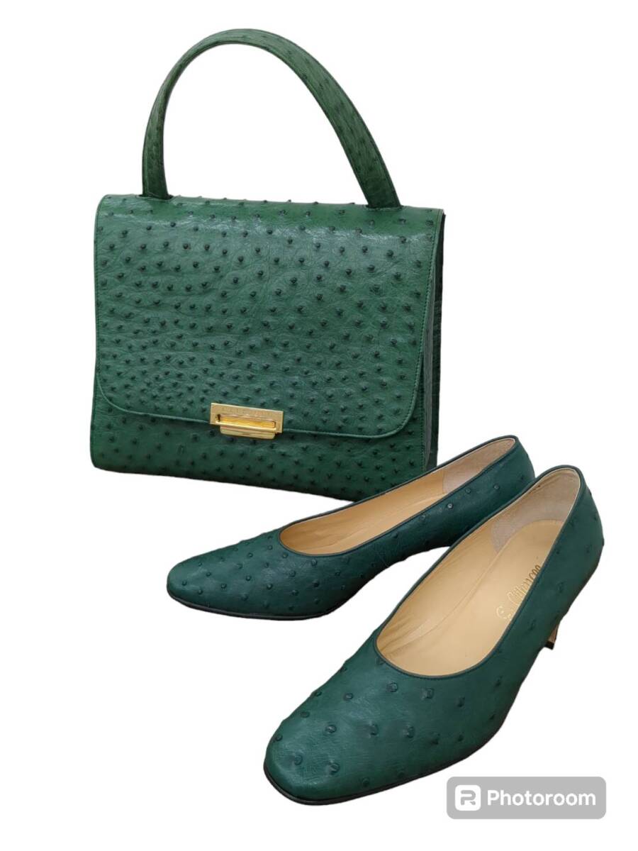 【M】...　 сумка ＆ каблук  комплект  　CELENCEE　 зеленый 　 кожа  товар 
