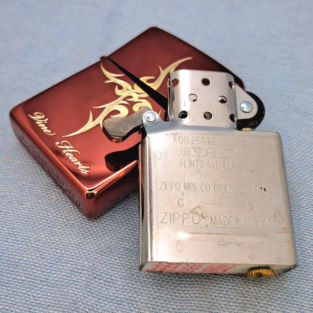 1000円～ zippo 美品未使用 ヴァインハート Vine Hearts レッド Red ジッポー オイルライター USA 083_画像8