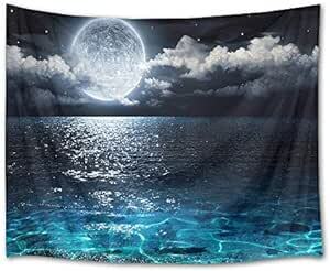 LB 夜景タペストリー 美しい満月の夜空と海 おしゃれな壁掛け インテリア ファブリック装飾用品 モダンなアート 多機能 模様替え_画像3