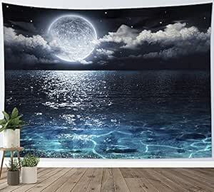 LB 夜景タペストリー 美しい満月の夜空と海 おしゃれな壁掛け インテリア ファブリック装飾用品 モダンなアート 多機能 模様替え_画像2