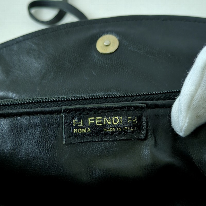 FENDI フェンディ 編み込み レザー ショルダーバッグ バッグ ポシェット ブラック イタリア製_画像8