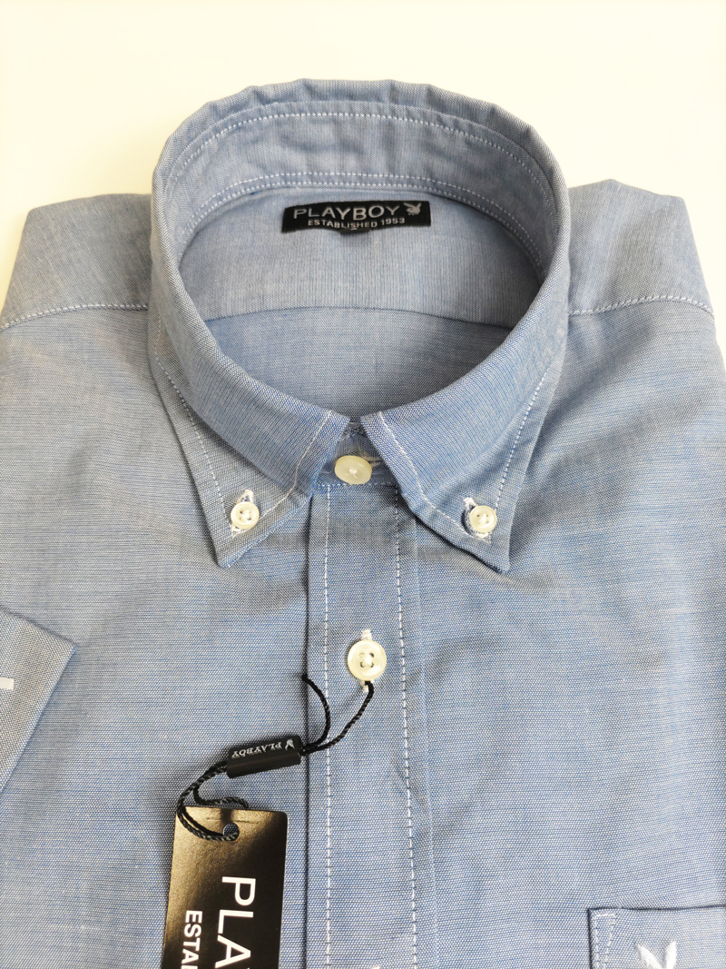PLAYBOY 半袖 カジュアルシャツ Mサイズ ボタンダウン ピンオックス ブルー 新品 綿100% 22PB004M-2の画像2