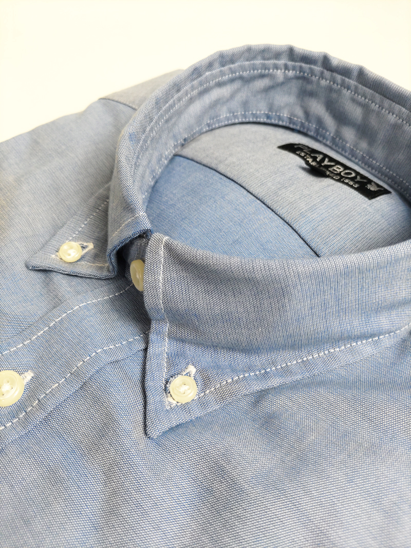 PLAYBOY 半袖 カジュアルシャツ Mサイズ ボタンダウン ピンオックス ブルー 新品 綿100% 22PB004M-2の画像3