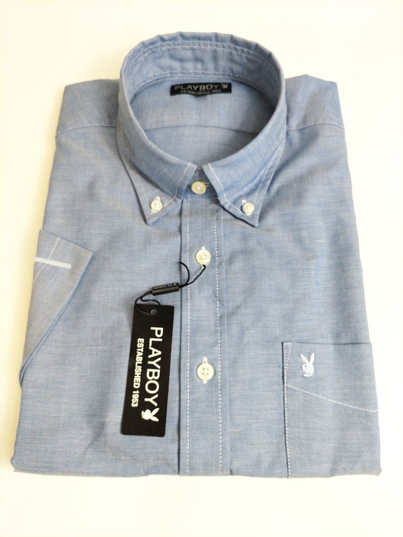PLAYBOY 半袖 カジュアルシャツ Mサイズ ボタンダウン ピンオックス ブルー 新品 綿100% 22PB004M-2の画像1