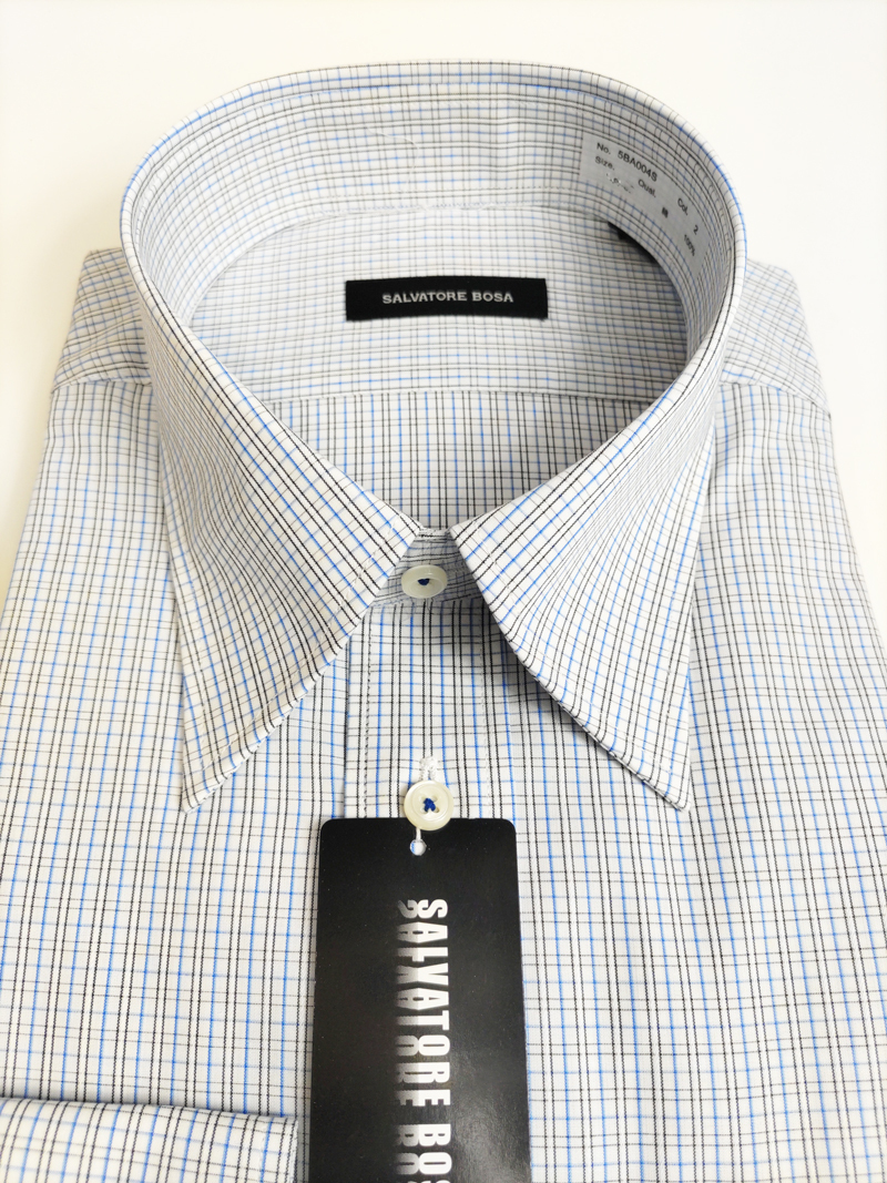 形態安定シャツ 42-82 ブルー チェック 綿100％ レギュラーカラー 長袖 新品 カッターシャツ 5BA004S-2_画像2