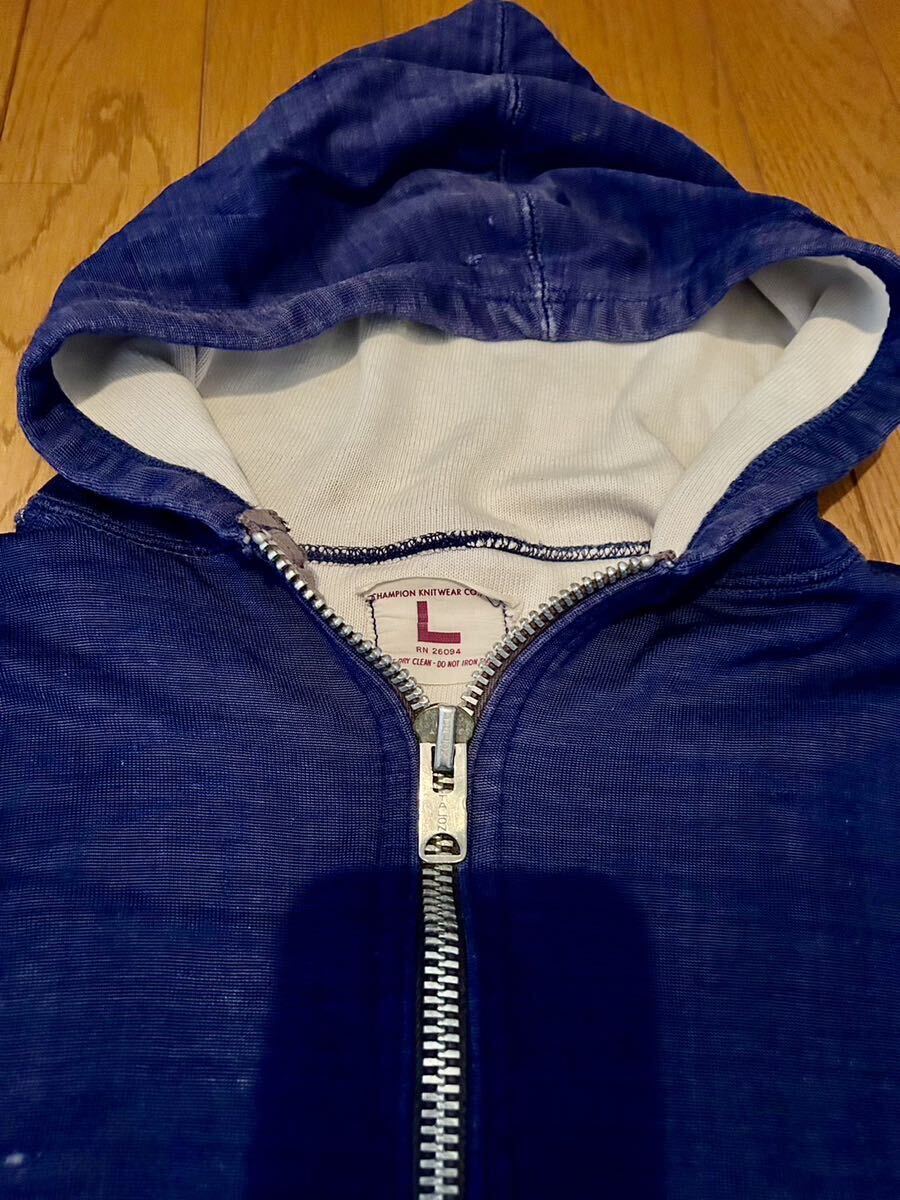 60s70s レアCHAMPION FULL ZIP HOODIE RAYON/ COTTON チャンピオンパーカーSIZE Lの画像2