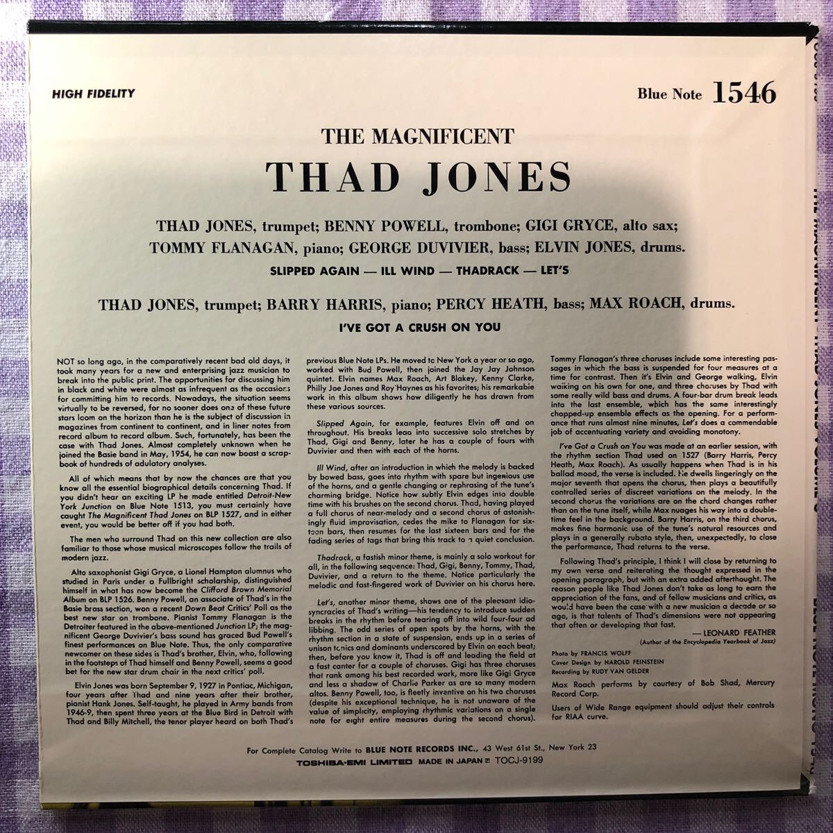 紙ジャケブルーノートCD／ザ・マグニフィセント・サド・ジョーンズVOL.３（トミー・フラナガン、エルヴィン・ジョーンズ参加） 1956年録音の画像2