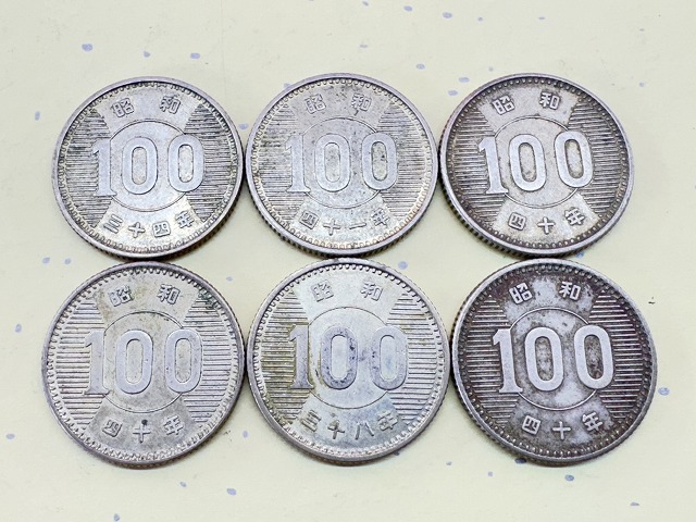 240516●○古銭　日本国　昭和　百円　100円　37枚　額面3700円　稲穂　昭和34年-43年　硬貨　銀貨　現状品○●_画像7