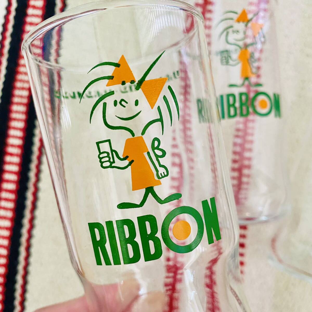《リボンシトロングラス》ナポリン 昭和レトロ リボンオレンジ グラス さっほサッポロビール 