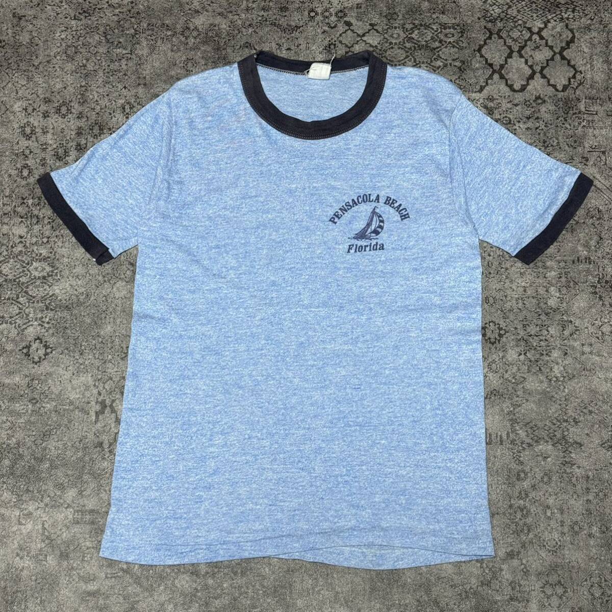 USA製 70s 80s PENSACOLA BAECH FLOLIDA リンガー Tシャツ 半袖 ブルー 70年代 80年代 ヴィンテージ ビンテージ vintage_画像1
