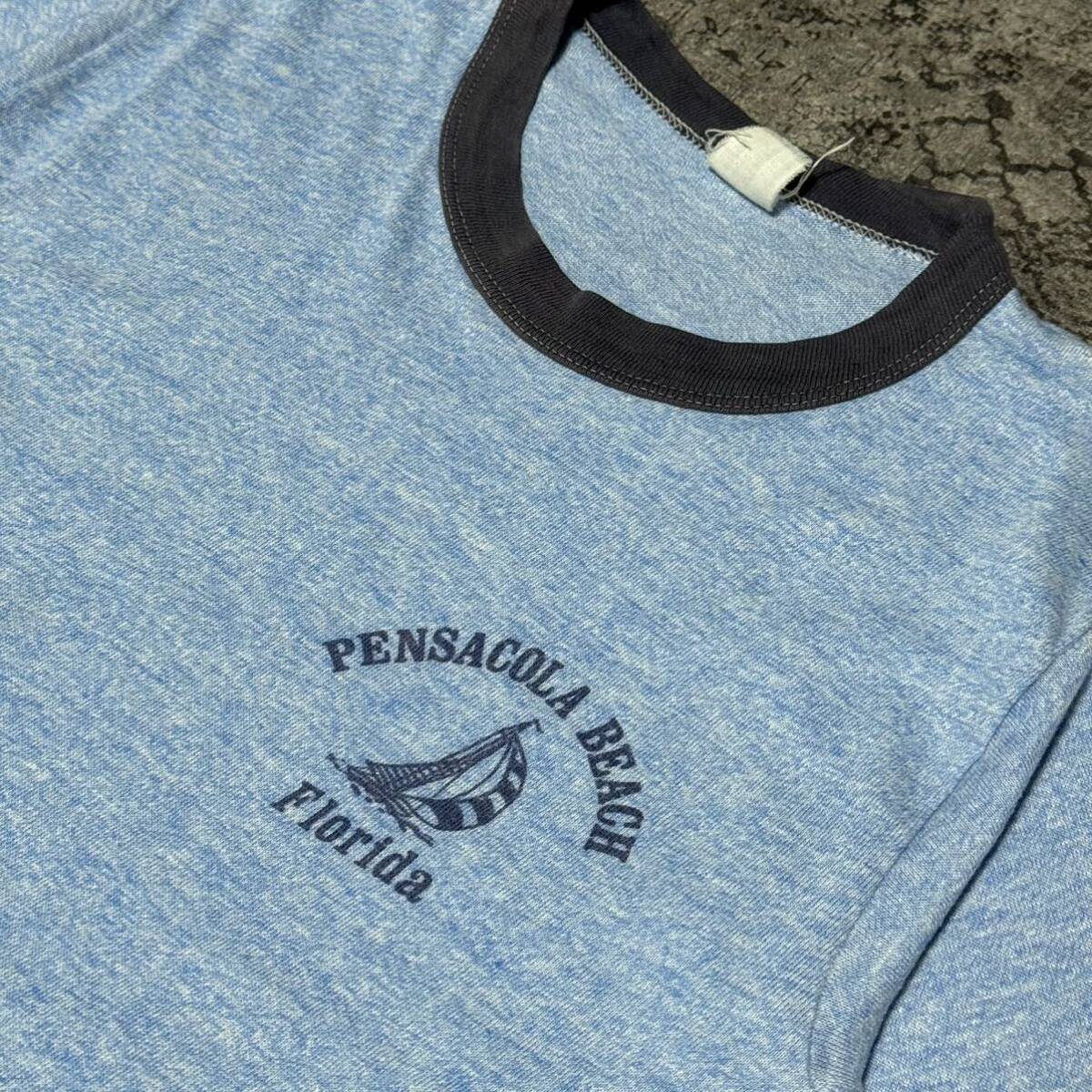 USA製 70s 80s PENSACOLA BAECH FLOLIDA リンガー Tシャツ 半袖 ブルー 70年代 80年代 ヴィンテージ ビンテージ vintage_画像3