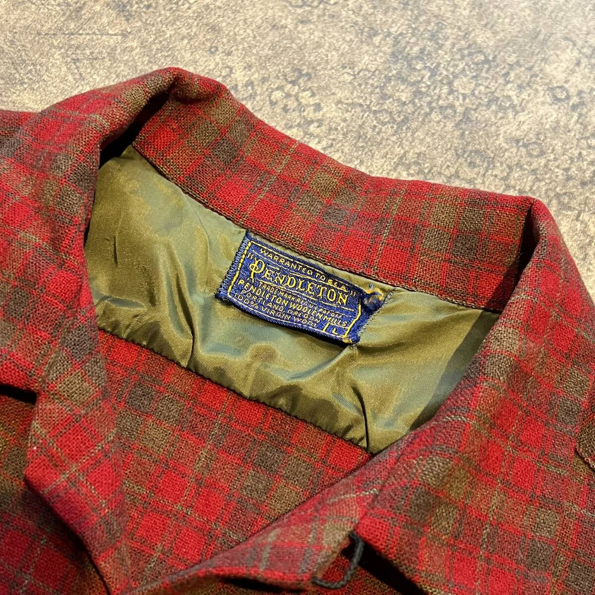 Vintage 50s PENDLETON ペンドルトン オンブレ チェック ウール 開襟 オープンカラー シャツ レッド 50年代 ヴィンテージ ビンテージ_画像3