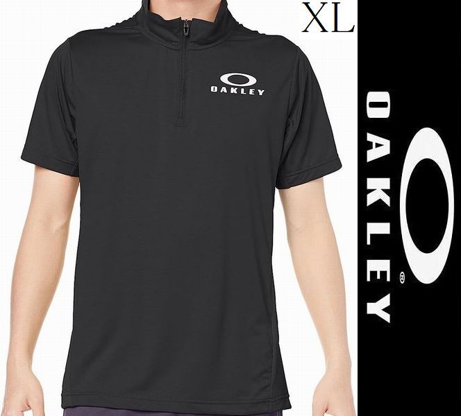 新品 XL オークリー OAKLEY モックシャツ 半袖機能 ポロシャツ ENHANCE 吸汗速乾 リフレクター 裏点接触 紫外線対策 黒の画像1