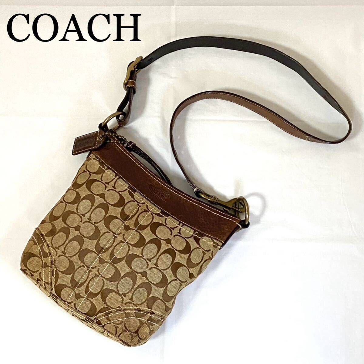 1 jpy * postage nationwide equal *COACH Coach shoulder bag signature diagonal .. canvas leather brown group 