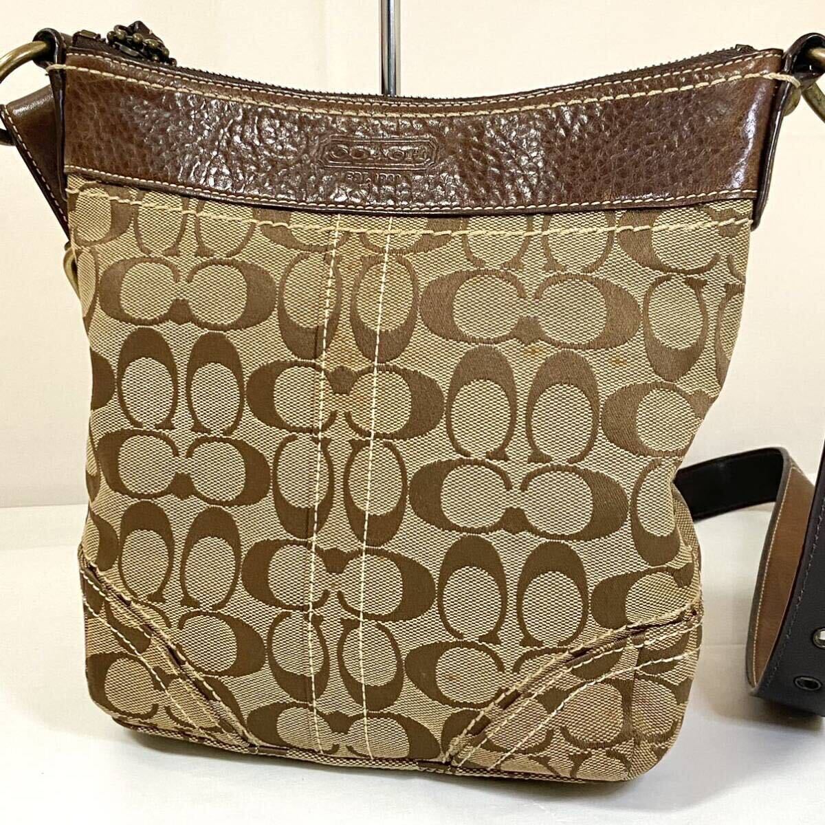 1 jpy * postage nationwide equal *COACH Coach shoulder bag signature diagonal .. canvas leather brown group 