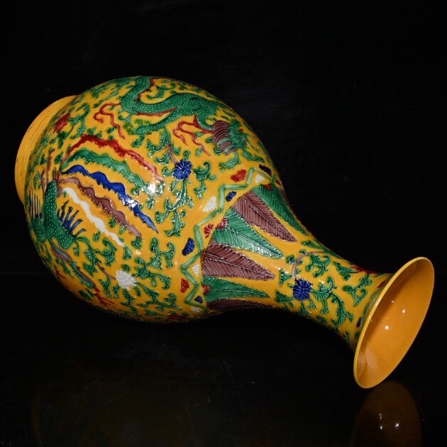蔵友館蔵品 明 弘治年製款 古陶瓷品 琺瑯彩 龍鳳紋 玉壺春瓶 蔵友館蔵品 明 弘治年製款 古陶瓷品 琺瑯彩 龍鳳紋 玉壺春瓶