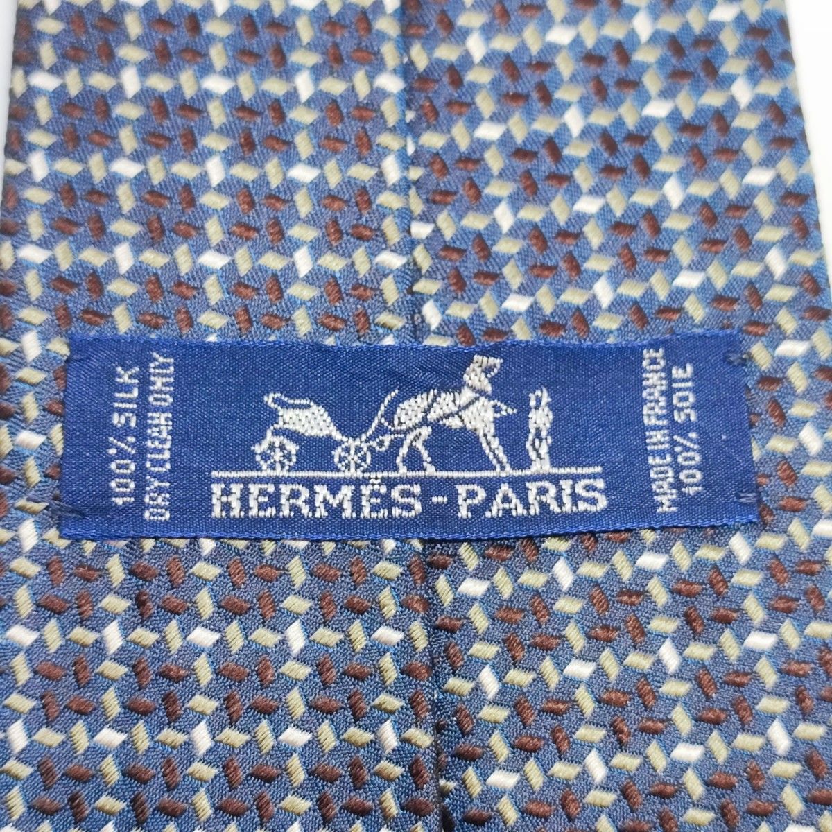 HERMES エルメス ネクタイ ブルー ブランド シルク　フランス製