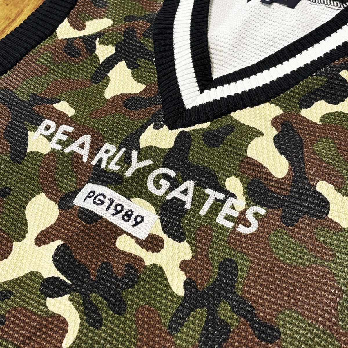 美品　パーリーゲイツ　ベスト　5 カモフラ　迷彩　ニットベスト　メンズ　メッシュ　PEARLYGATES