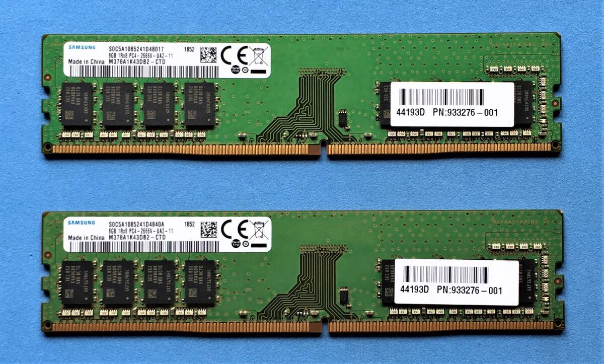 合計 16GB SAMSUNG  PC4-2666V (DDR4-21300)  8GB×2枚  288Pin  Desktop Memory   動作確認済みの画像1