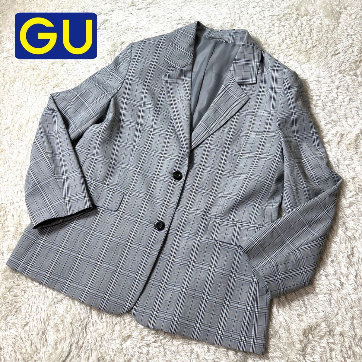 【美品】GU ジーユーレディーステーラードジャケット グレーチェック XL 2B